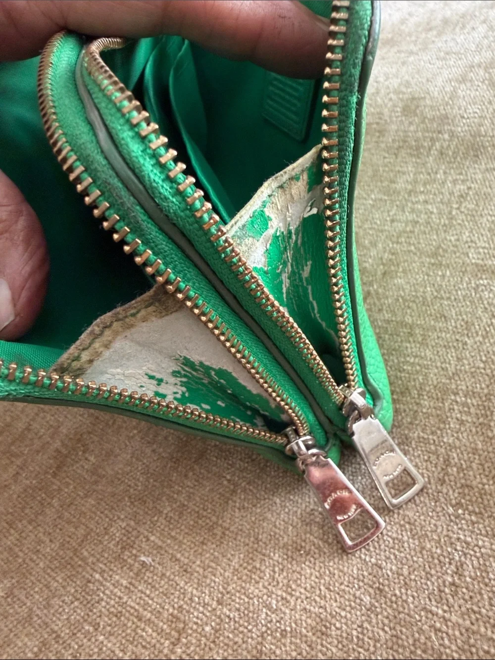 Coach Green Pebbled Leather Wristlet Clutch vintage well loved